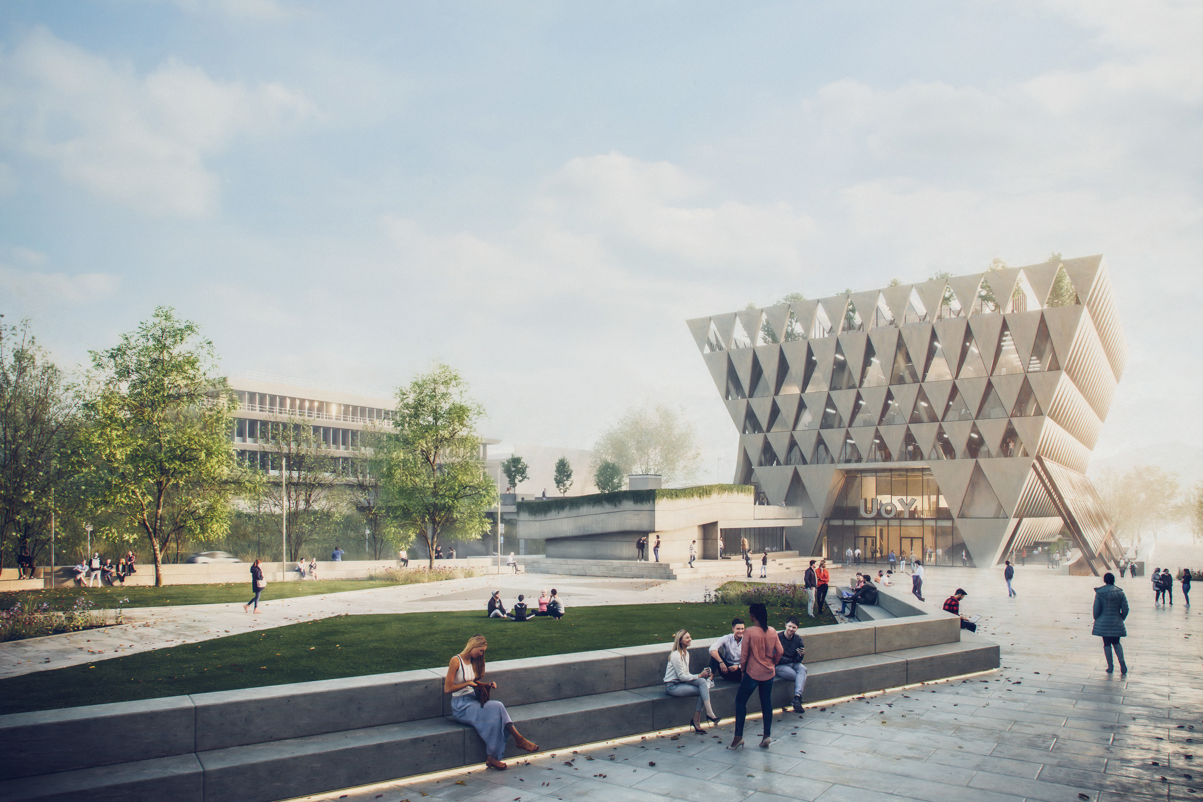 An image of the west elevation of the new student centre design